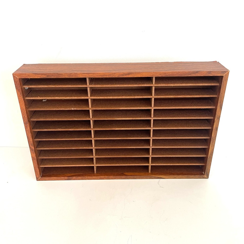 Vintage 80s Wood Grain 30 Slot Cassette Tape Storage Rack Wall Mount Organizer